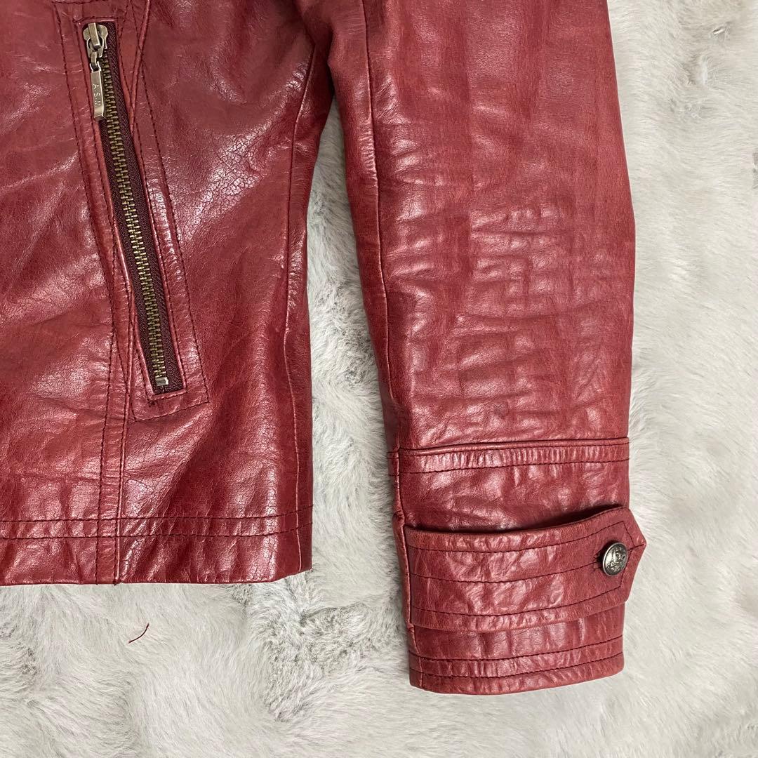 A.S.M レザージャケット 48 水牛革 赤 シングルライダース　Y2K