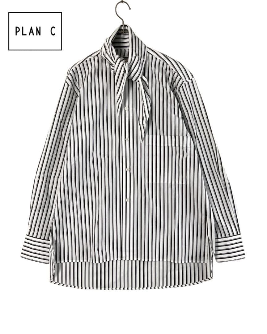 【新品】Plan C ストールドッキングノーカラーストライプシャツ 40