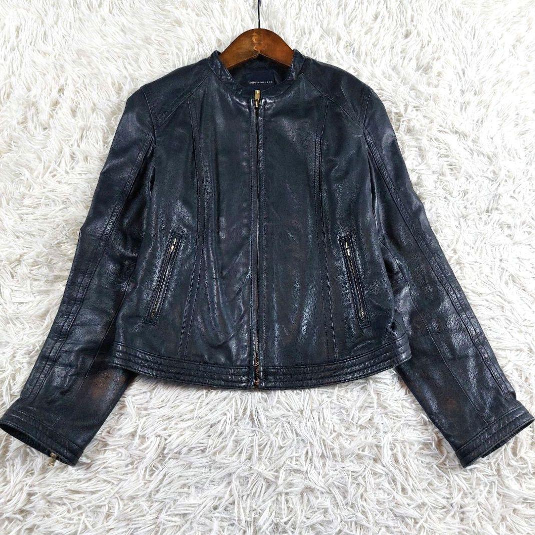 美品 トゥモローランド ラムレザー 羊革ノーカラー シングルライダースジャケット
