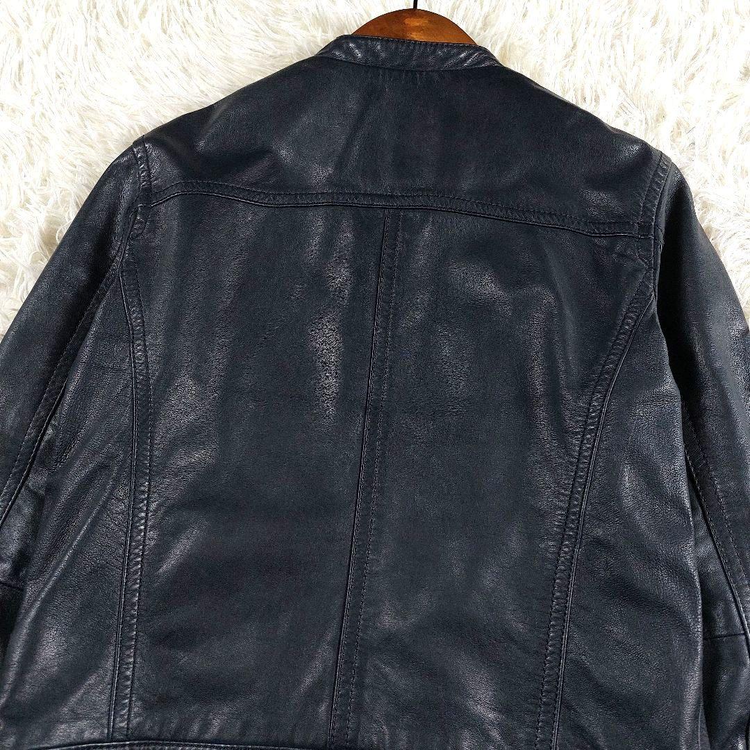 美品 トゥモローランド ラムレザー 羊革ノーカラー シングルライダースジャケット