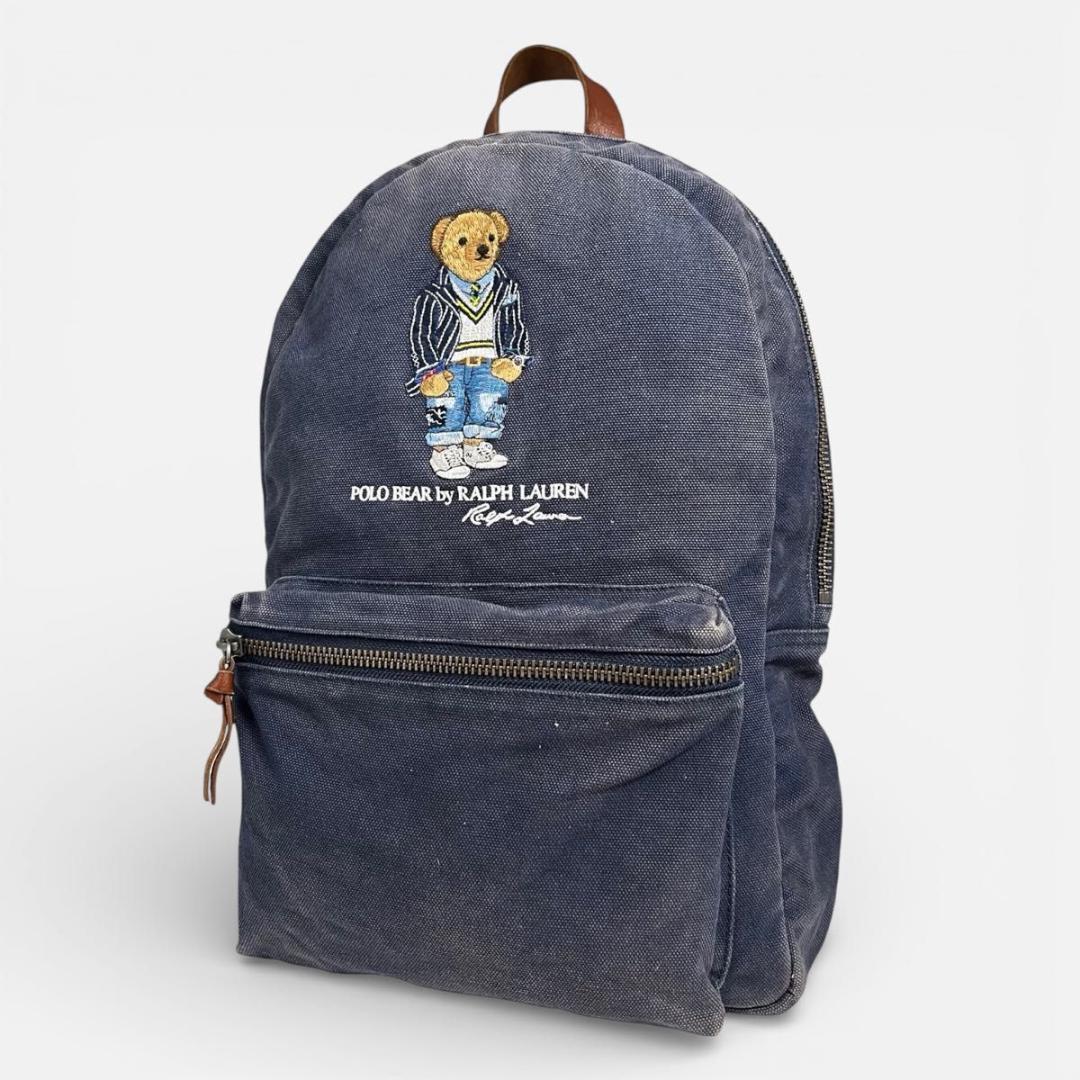 良品 ポロラルフローレン リュック バックパック ポロベア キャンバス ネイビー