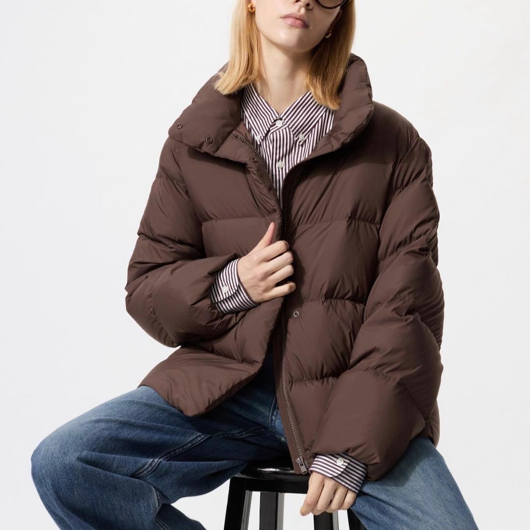 限定値下げUNIQLO ユニクロ パウダーソフトダウンジャケット ブラウンL