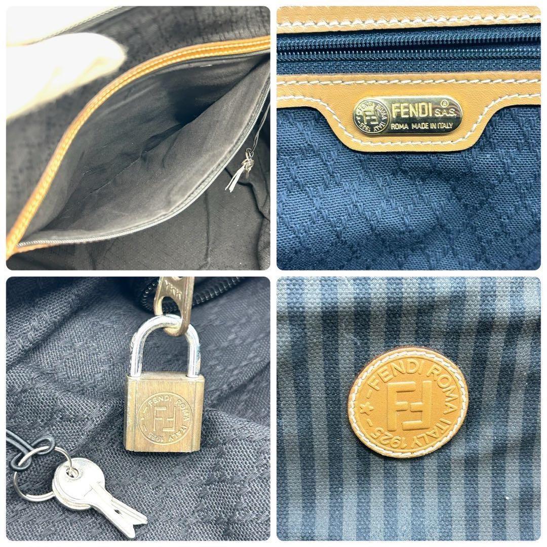 良品 882 フェンディ ボストンバッグ 2way ペカン 南京錠 キャンバス