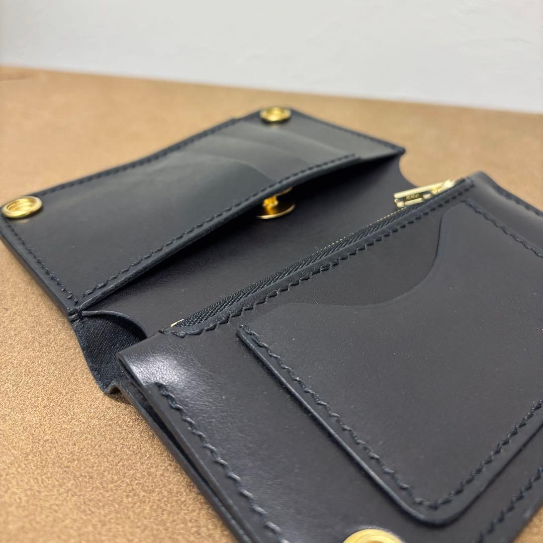 【サンプル特価品】　トラッカーウォレット　ミドル　黒　姫路レザー