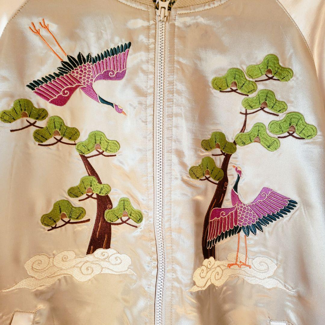 ★未着用★ マッシュマニア スカジャン ゴールド サテン 鶴 松 刺繍