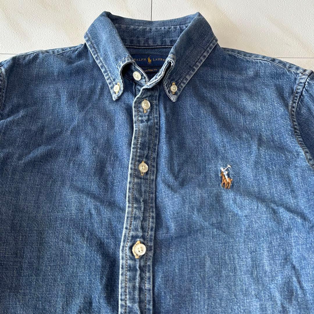 ラルフローレン デニムシャツ ダンガリー マルチポニー 刺繍 インディゴ M