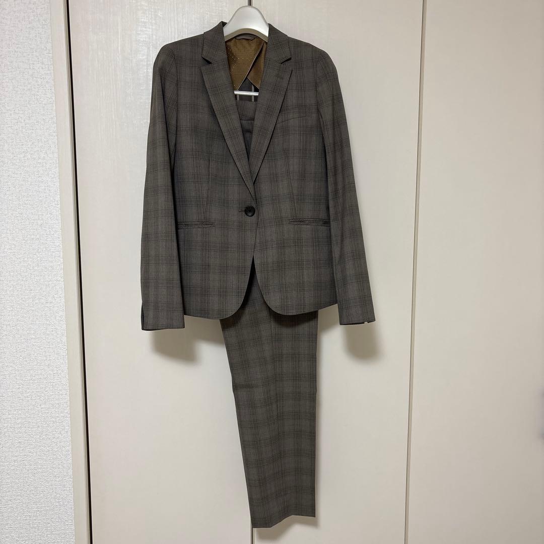 【美品】ビジネススーツ セットアップ パンツスーツ グレンチェック チェック柄