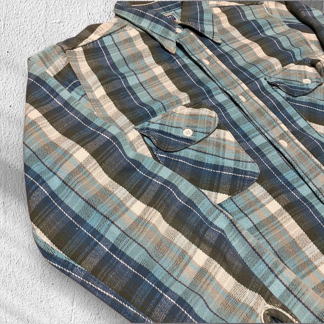 【マチ付】美品リアルマッコイズ ヘビーネルシャツ15 ブルー系 Lot.955L