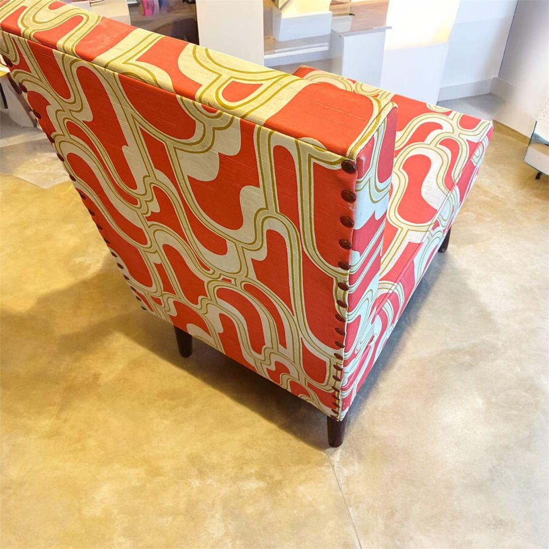 アンティーク1人掛けソファ オレンジとクリーム オシャレ1人用椅子