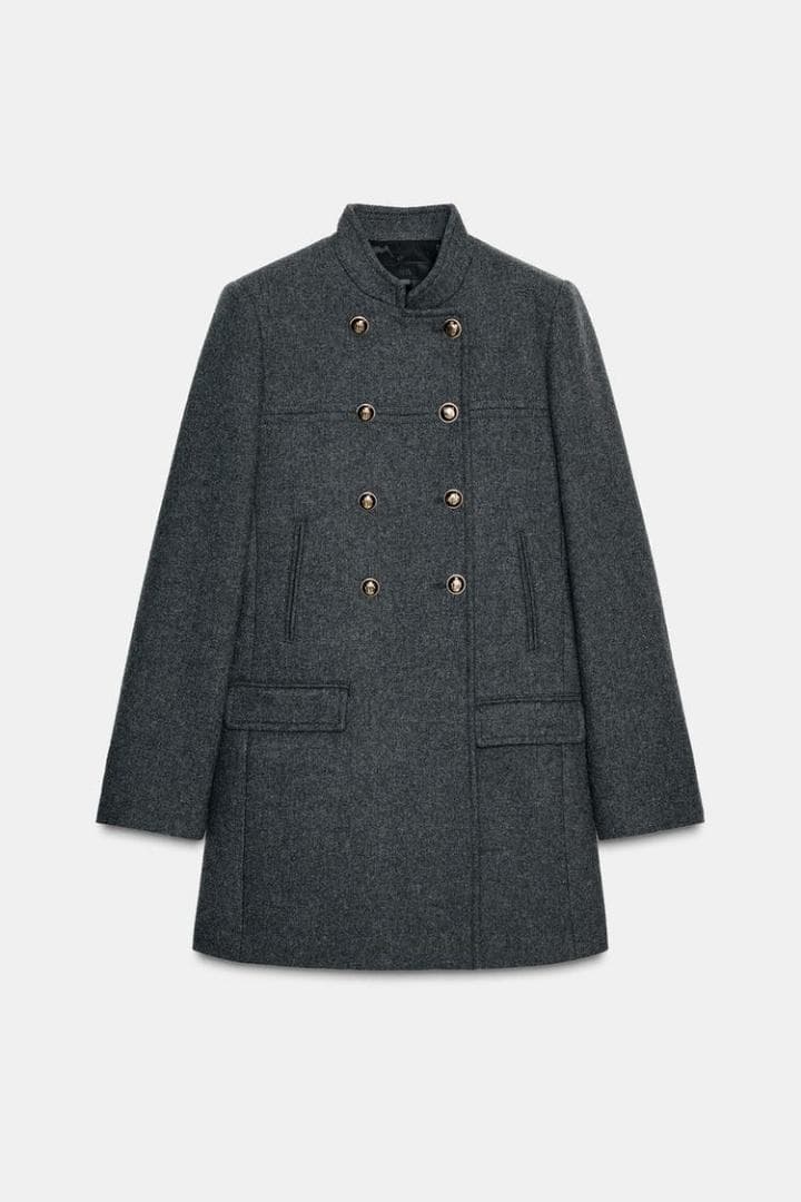 ZARA ウールダブルブレストコート グレー XL