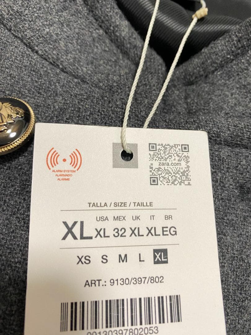 ZARA ウールダブルブレストコート グレー XL