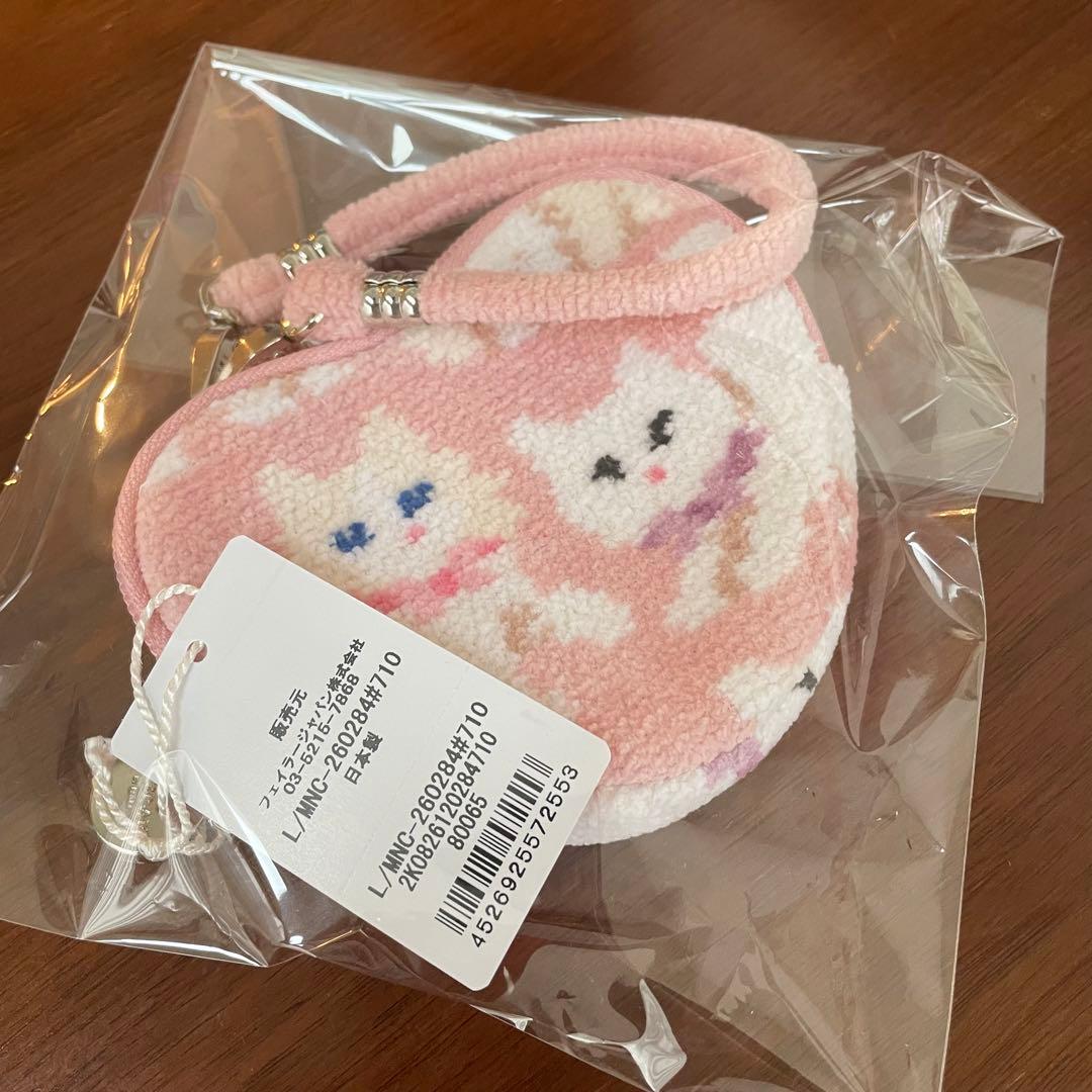 【新品未使用】フェイラー モフモフ猫ちゃん ハート型ポーチ ピンク 白ねこ