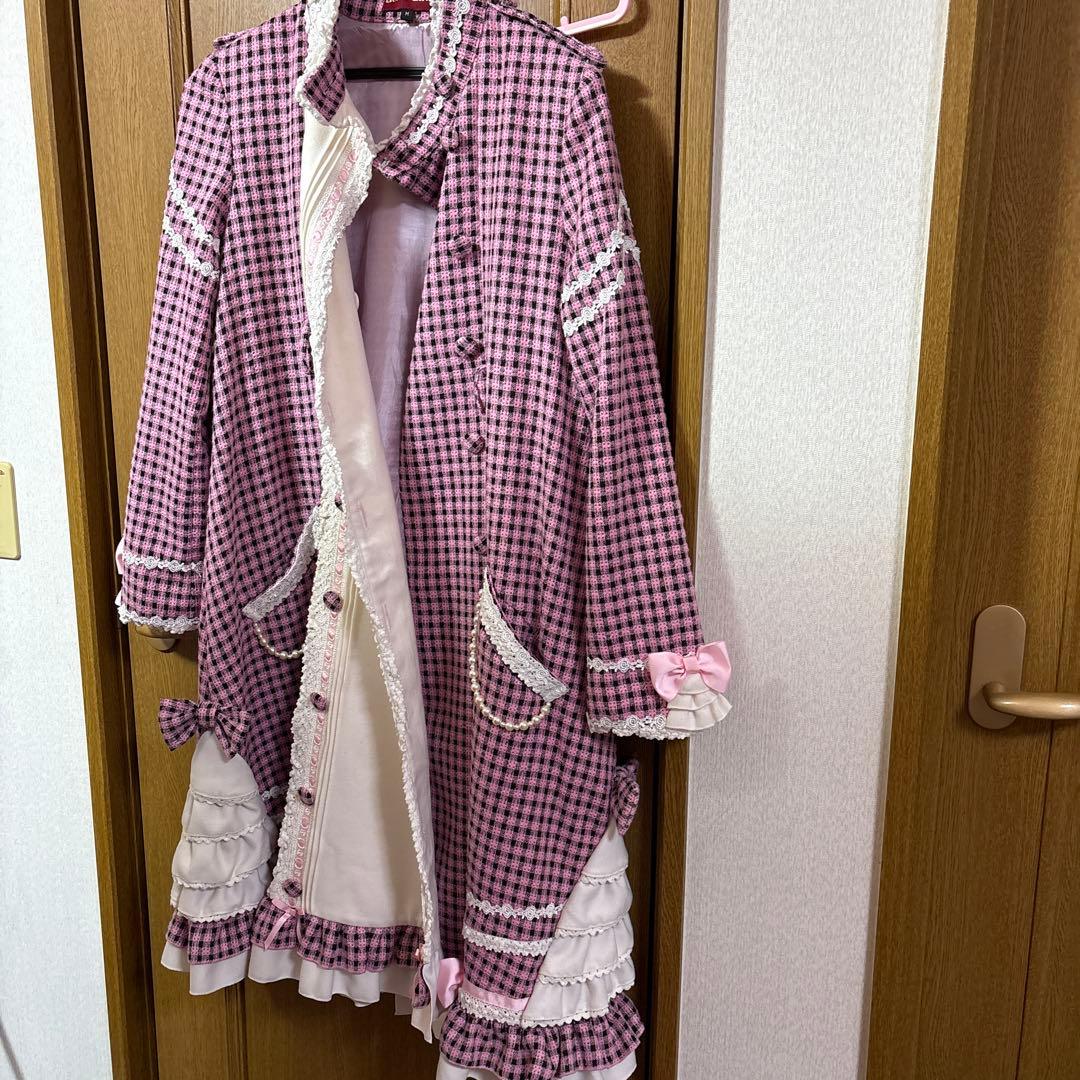 星*奨様 BODYLINEボディラインのチェック柄ワンピコート　ワンピース　姫ロ