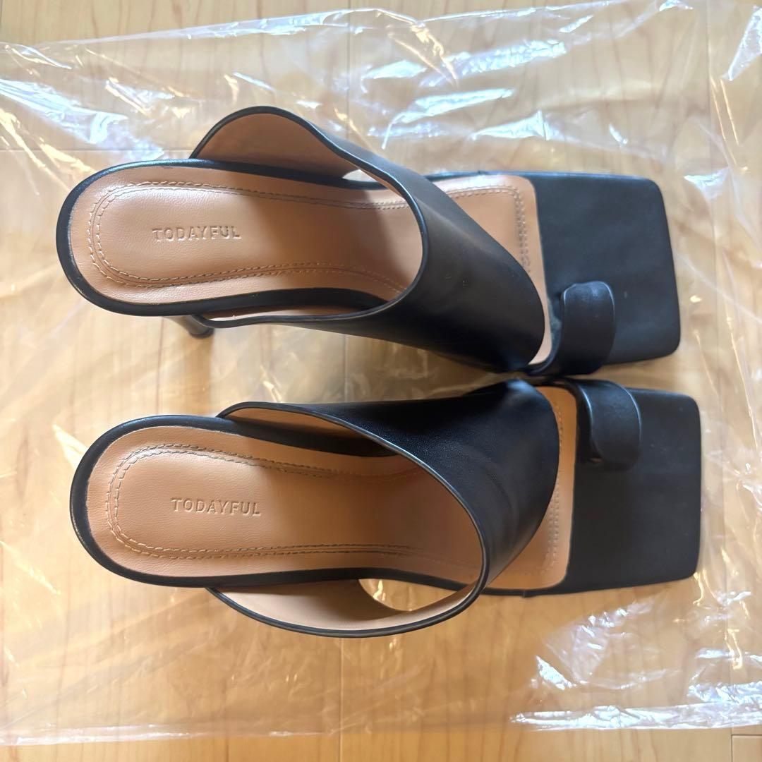 todayful Square Leather Sandals ブラック　37