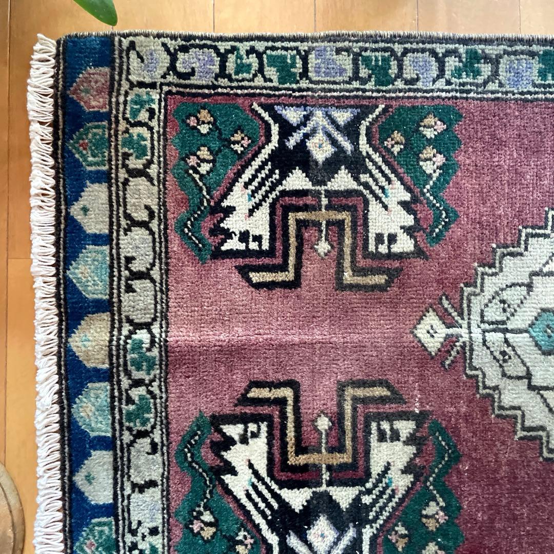 45×91 くすみグレープカラー　小さめメダリオン　トルコヴィンテージラグ