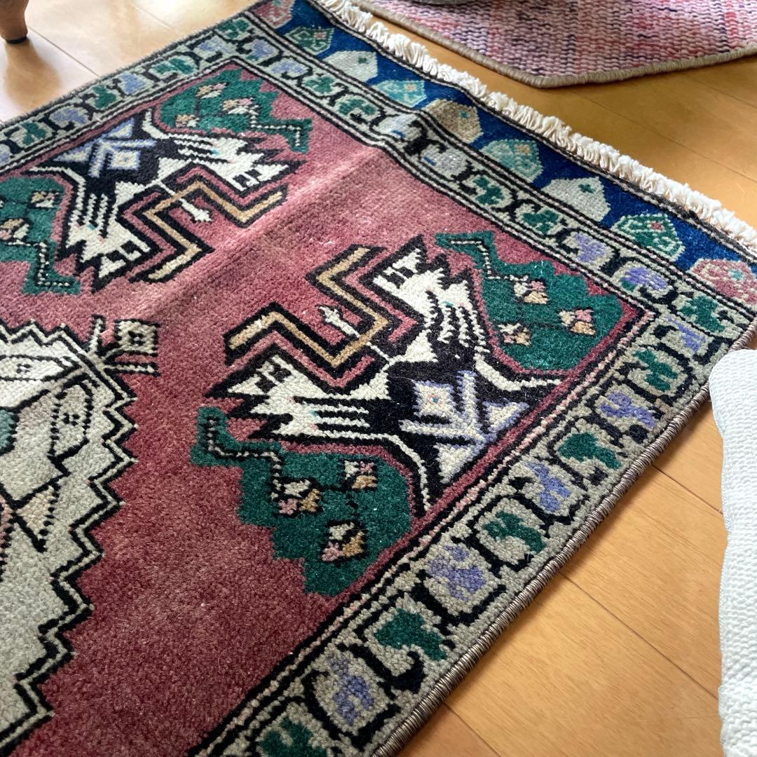 45×91 くすみグレープカラー　小さめメダリオン　トルコヴィンテージラグ