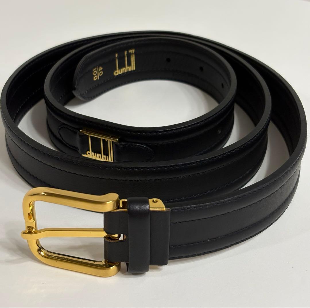 新品未使用⭐️dunhill ブラックレザーベルト ゴールドバックル