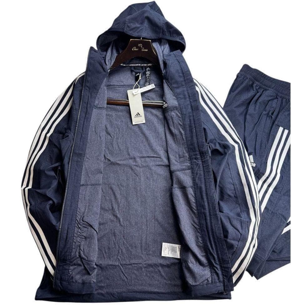 E新品 2XL アディダス adidas デニム風ウーブンセットアップ 上下紺