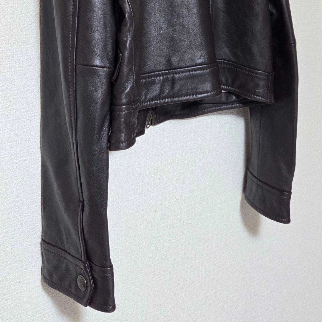 【美品】23区 シングルライダー ノーカラー レザージャケット ブラウン L