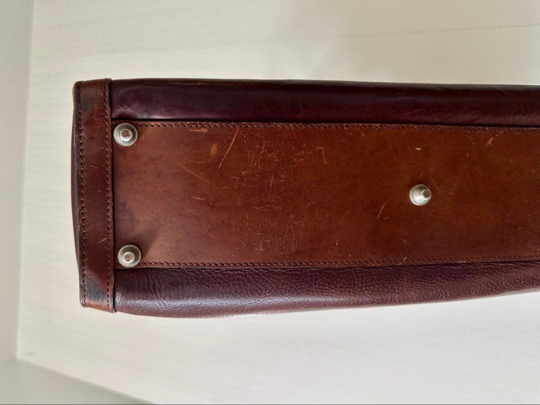 万双(まんそう) シモーネBOX天ファスナー ブラウン レザーバッグMANSAW