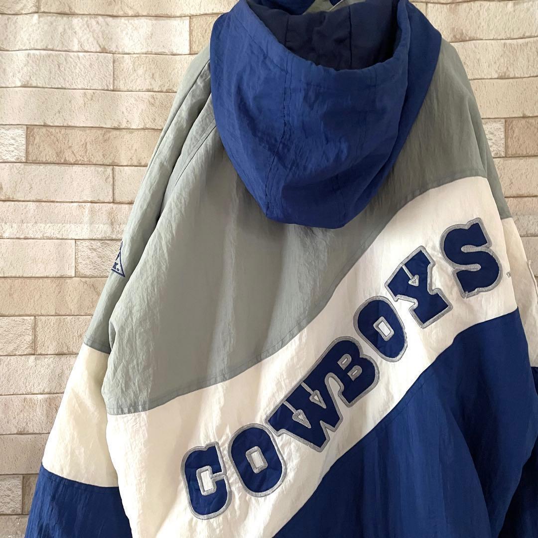 NFL 中綿ジャケット 刺繍ロゴ COWBOYS 裏地キルティング 青 白 M