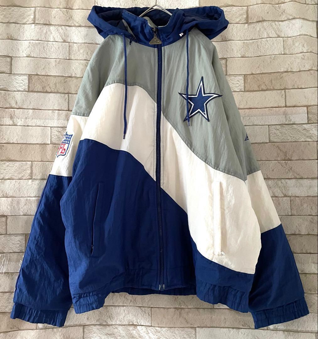 NFL 中綿ジャケット 刺繍ロゴ COWBOYS 裏地キルティング 青 白 M