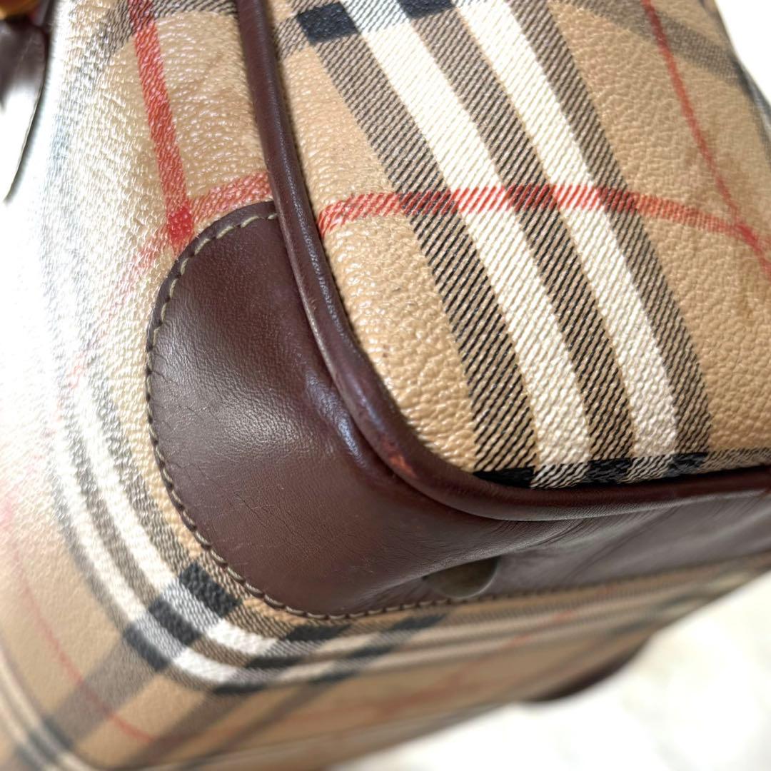 【美品】バーバリー　ミニボストン ノバチェック PVC レザー シャドーホース