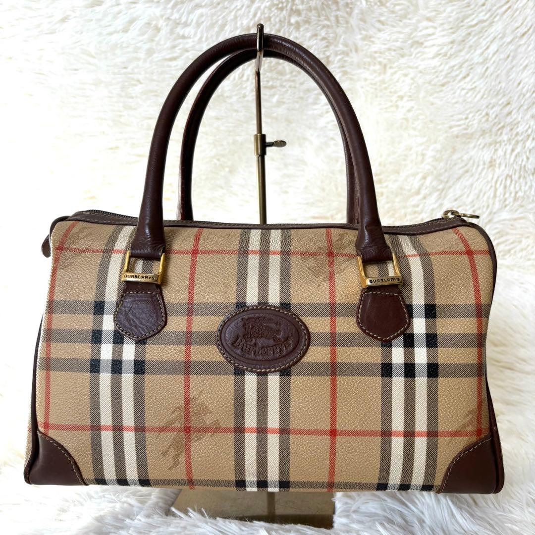 【美品】バーバリー　ミニボストン ノバチェック PVC レザー シャドーホース