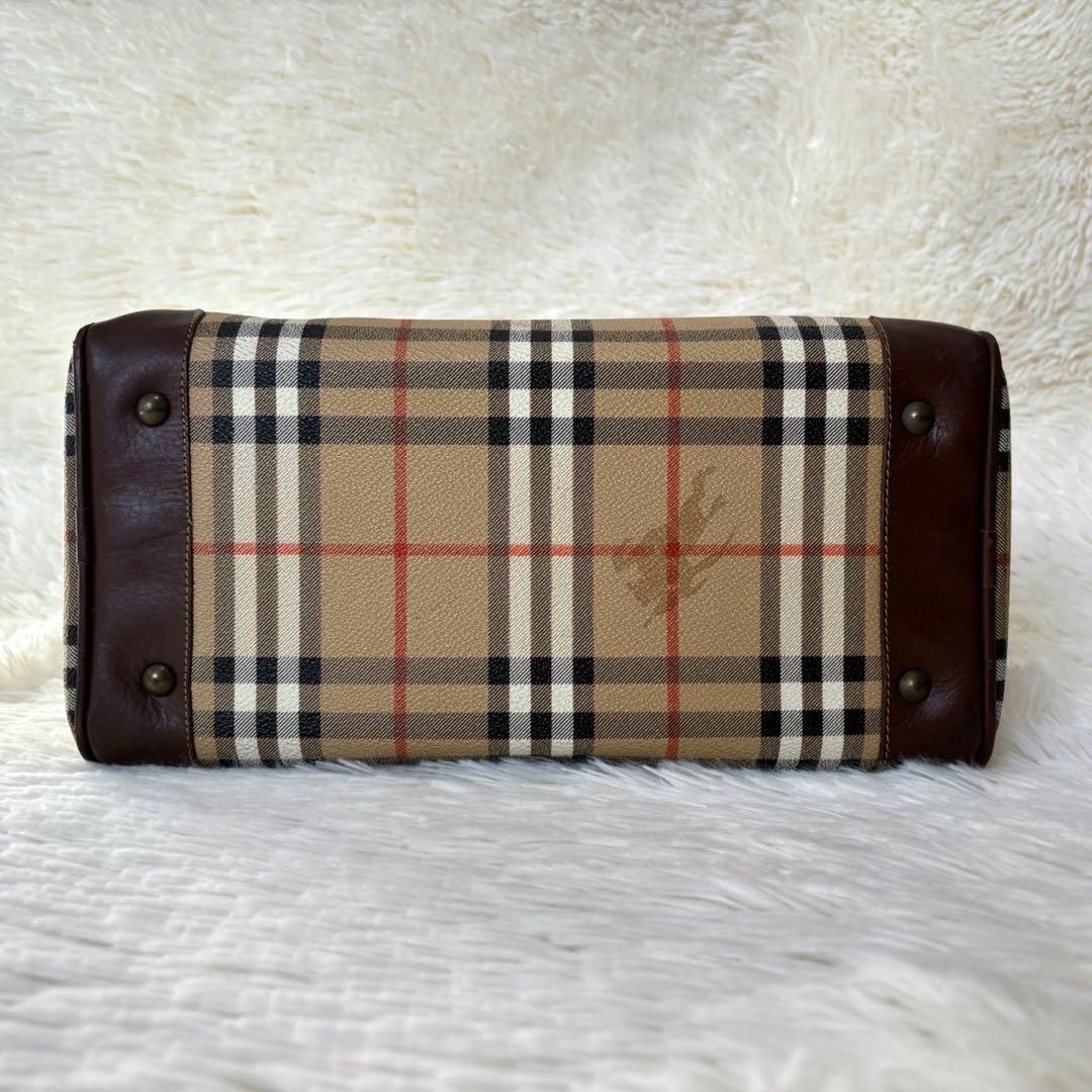 【美品】バーバリー　ミニボストン ノバチェック PVC レザー シャドーホース