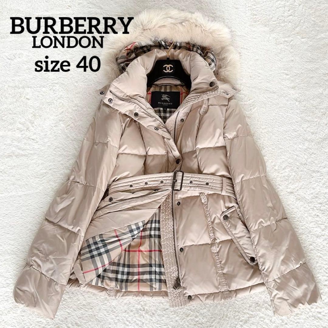 【バーバリーロンドン】3wayフードファーダウンコート ベージュノバチェック40