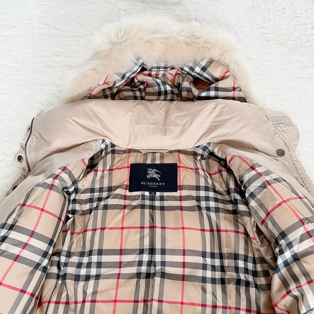 【バーバリーロンドン】3wayフードファーダウンコート ベージュノバチェック40