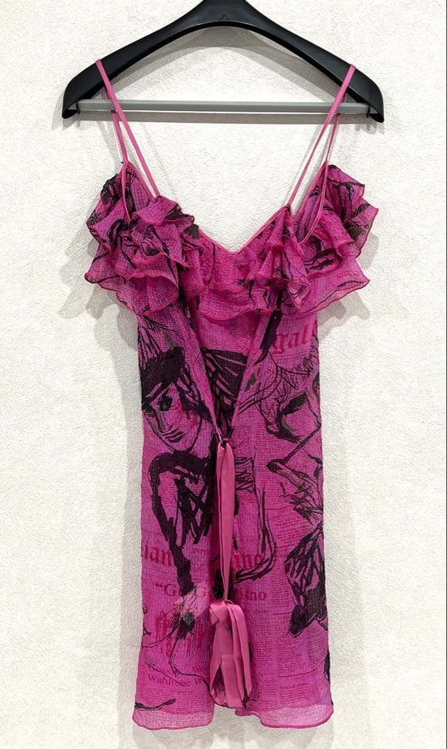 h832 新品　希少　ジョンガリアーノ　プリント　フリル　キャミソール　イタリア