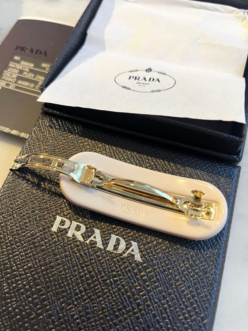 PRADA プラダ プレックス ヘア バレッタ アイボリー ホワイト ストーン