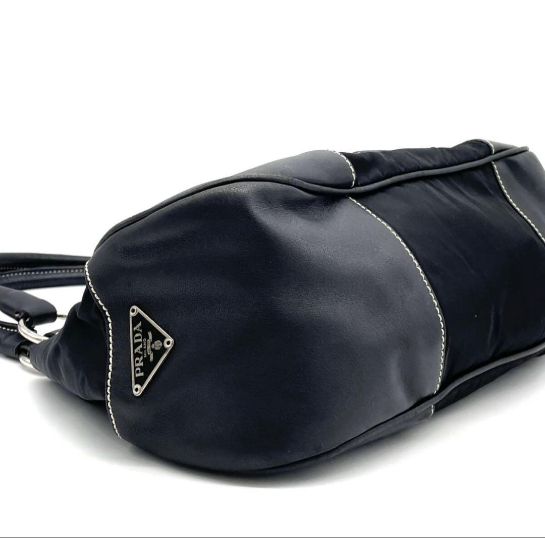 美品 PRADA プラダ レザー ベルトバッグ ハンドバッグ ブラック