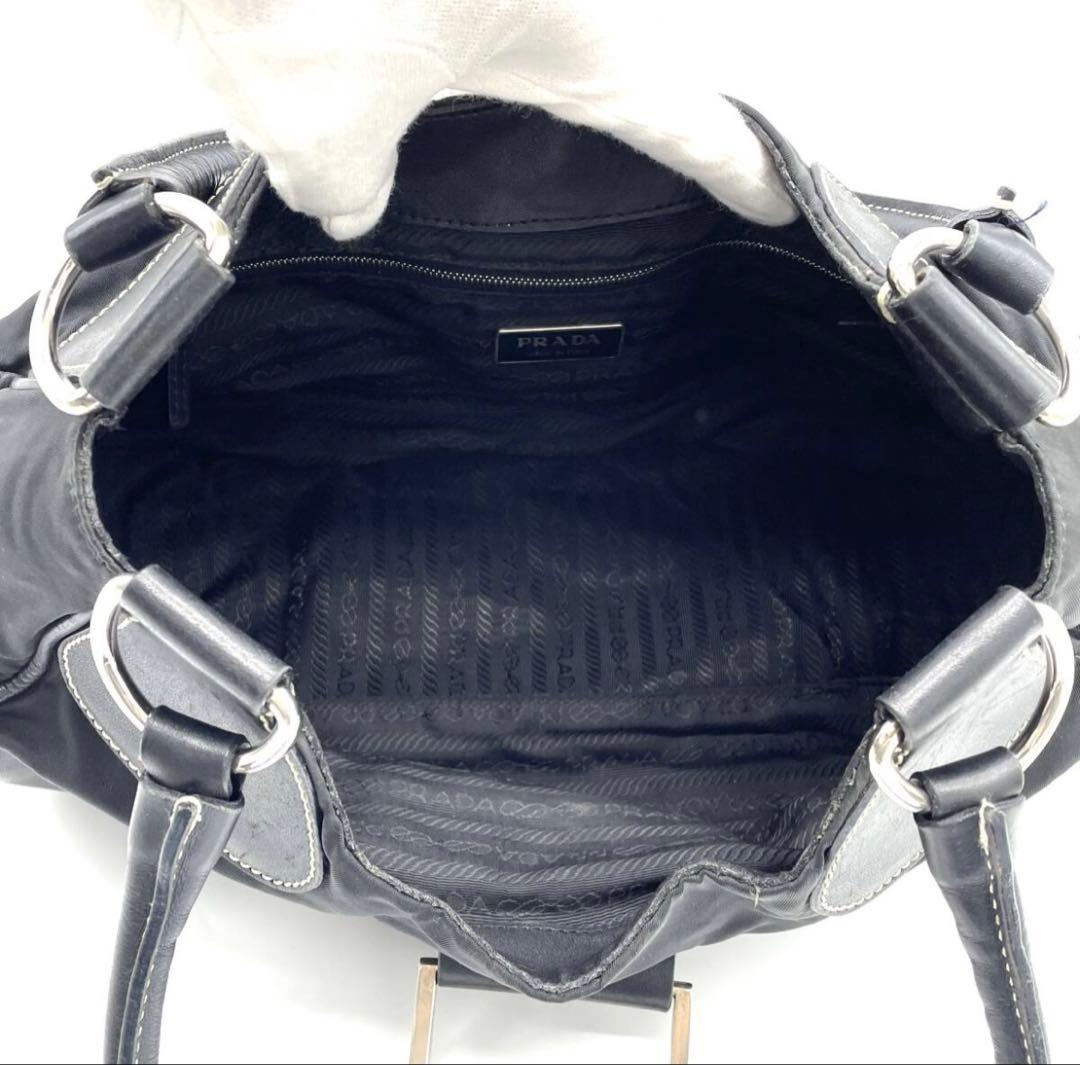 美品 PRADA プラダ レザー ベルトバッグ ハンドバッグ ブラック