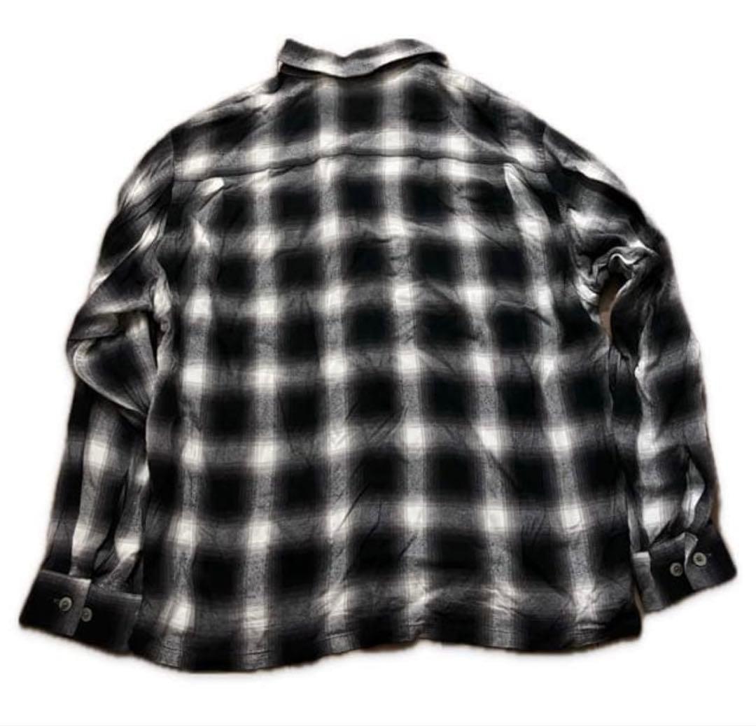 619　FRONT11201 レーヨンチェックシャツ ブラック オンブレ