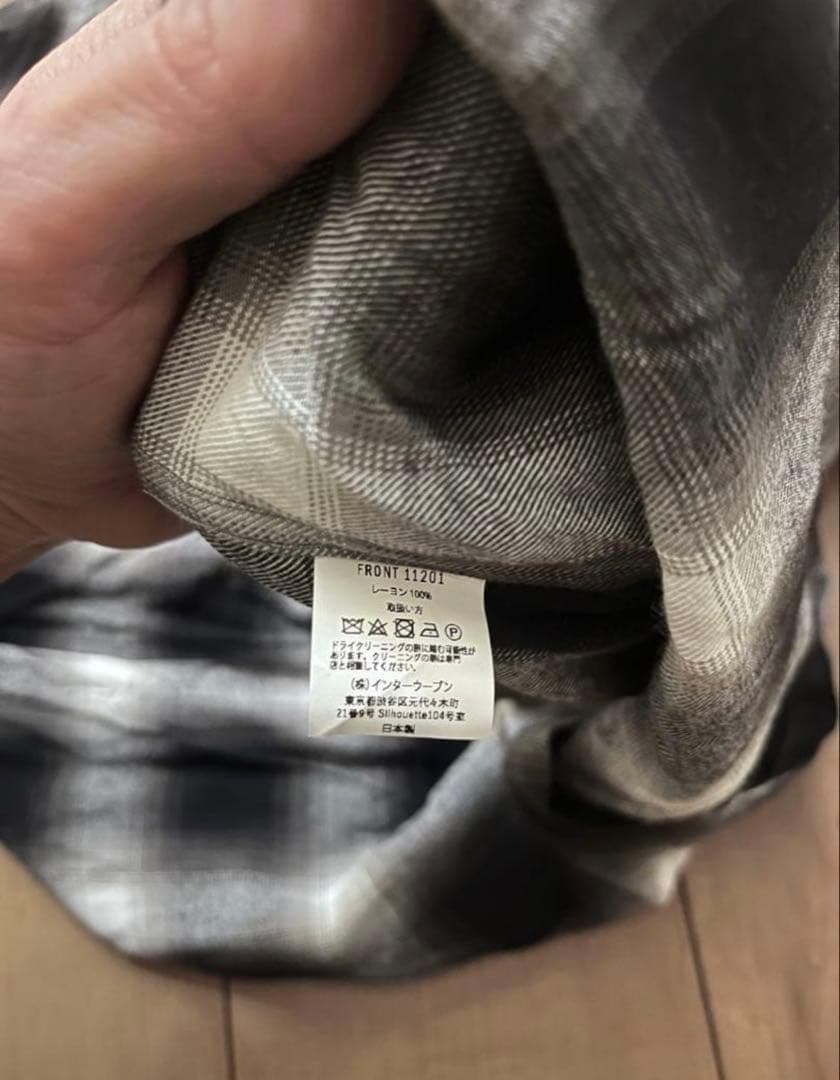 619　FRONT11201 レーヨンチェックシャツ ブラック オンブレ