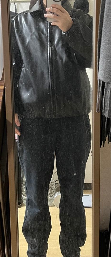 フェイクレザーボンバージャケット ブラック