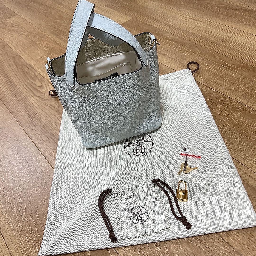 エルメス　ピコタン　pm ゴールド金具　美品　ブルーパール×ゴールド