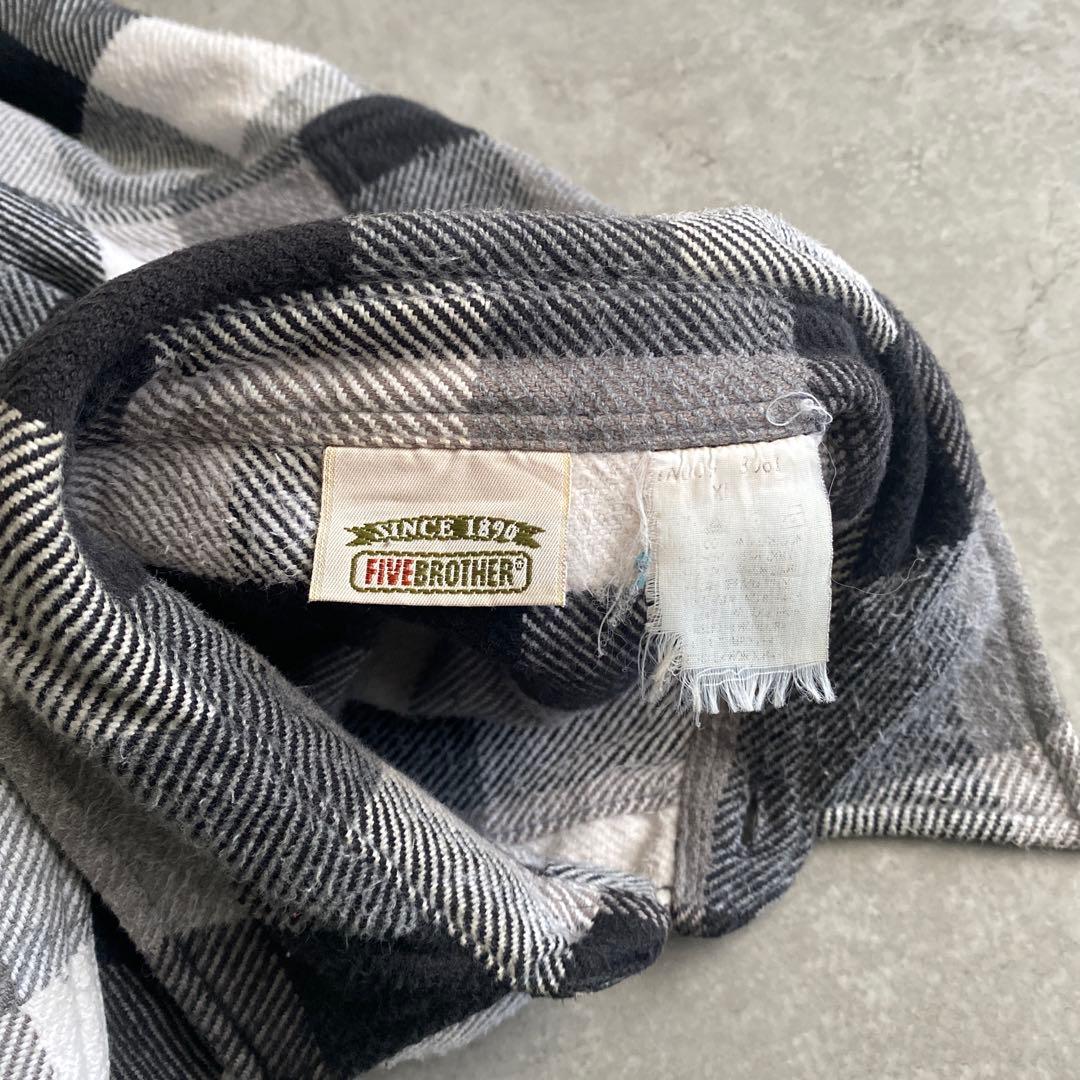 スペシャル好配色 90s FIVE BROTHER ネルシャツ 黒×白 XL