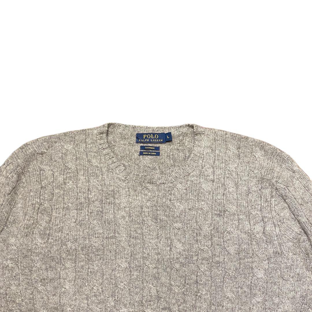 【L】ポロ・ラルフローレン カシミア 100% セーター ケーブルニット グレー