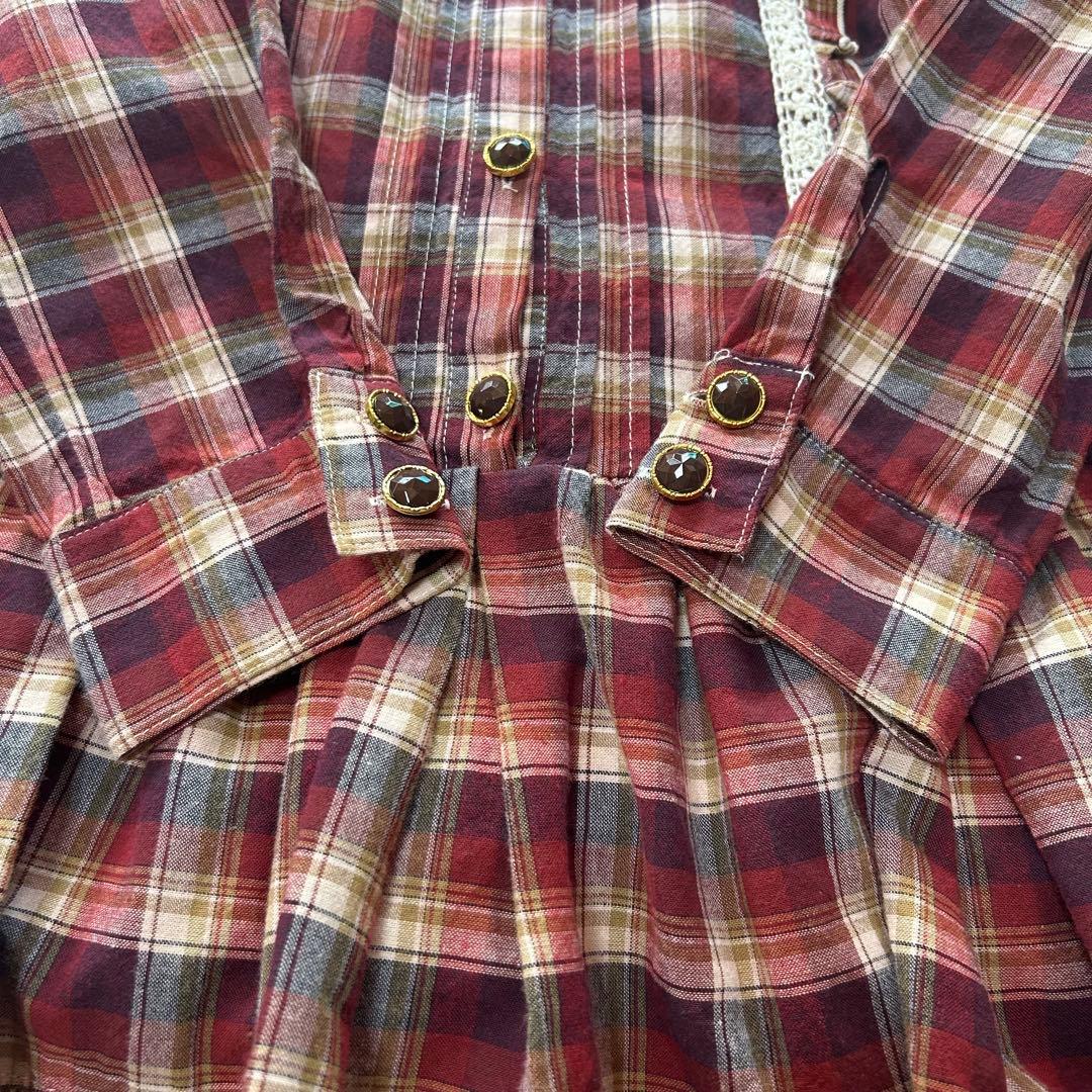 00s 希少 LIZLISA ビッグリボン チェック　ワンピース　シャツ