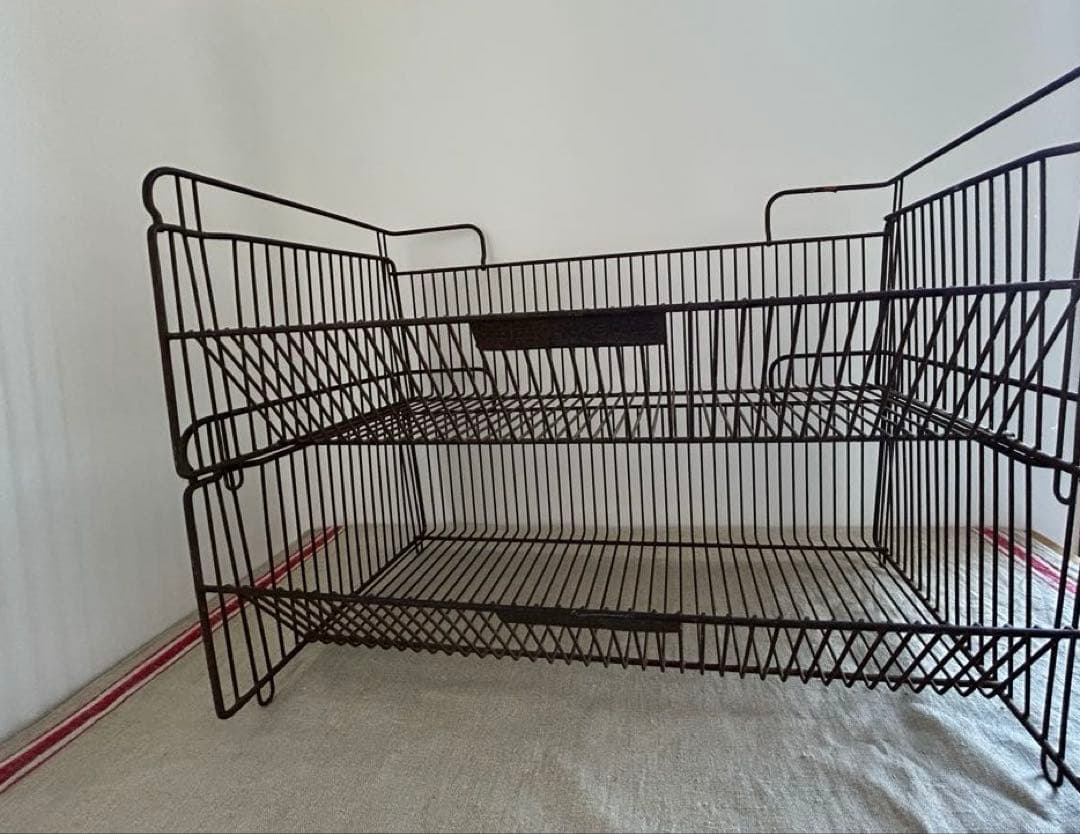 フランスアンティーク　アイアンキッチンバスケット2段