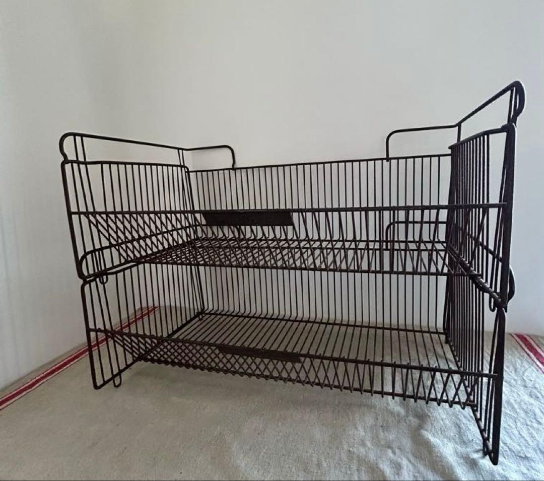 フランスアンティーク　アイアンキッチンバスケット2段