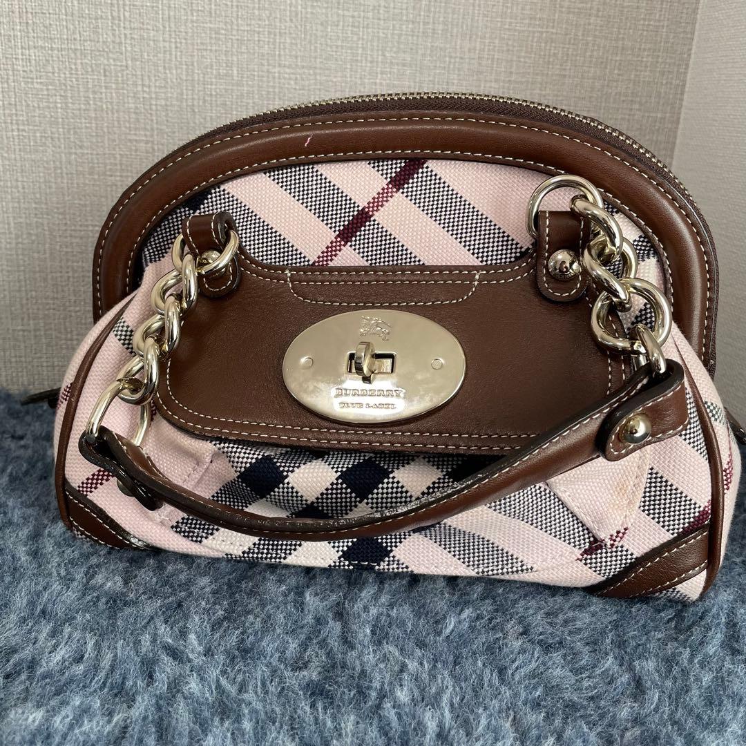美品 希少 BURBERRY ハンドバック ピンク バーバリーチェック チェーン
