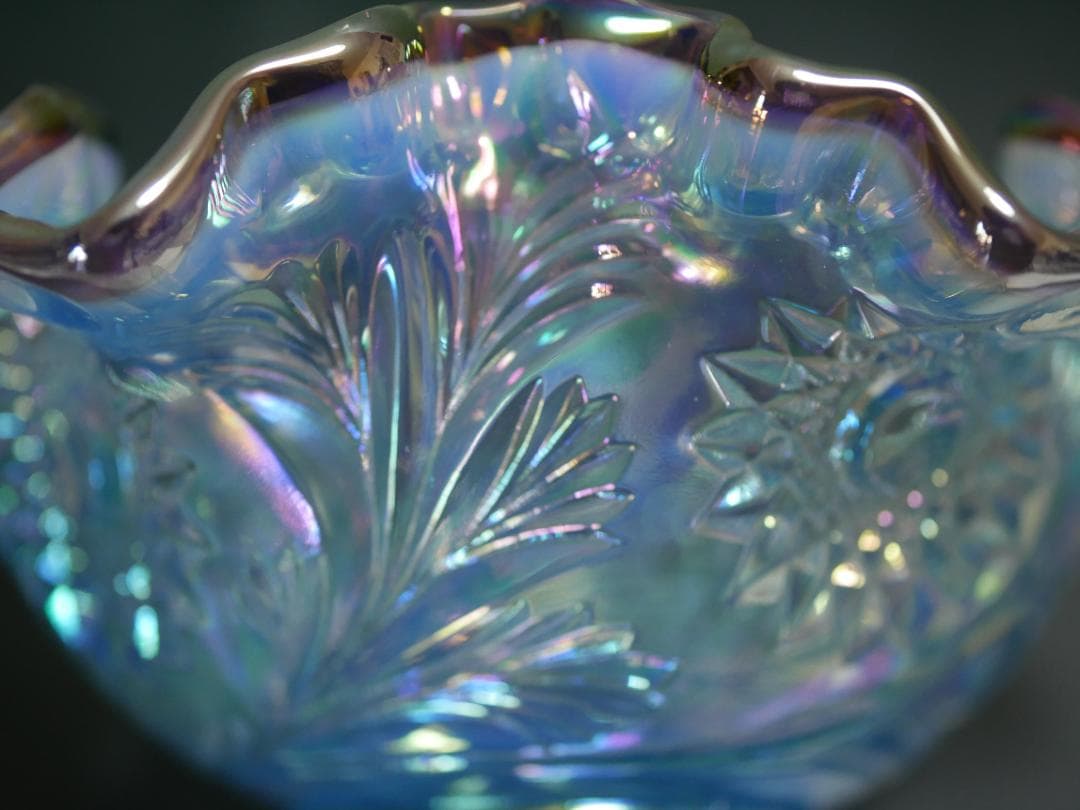 <HKさま専用＞フェントン ブルーイリデセントグラス・プラムクレスト コンポート