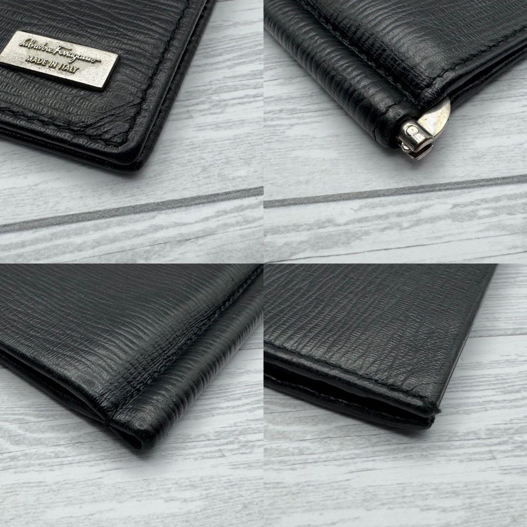 【美品】フェラガモ　マネークリップ　レザー　ロゴプレート　ブラック　レッド