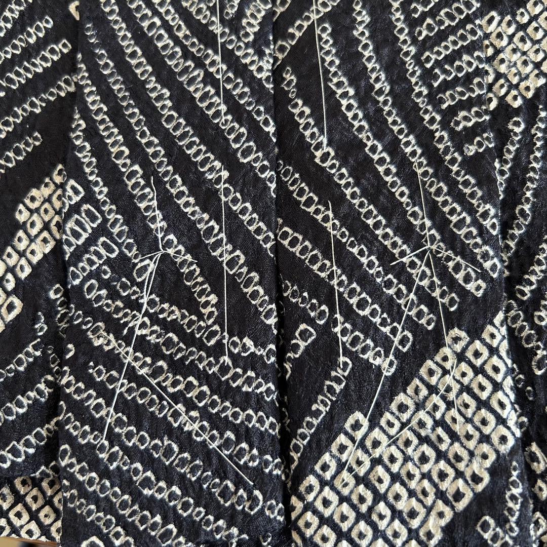 着物リメイク　新品正絹総絞りベルスリーブハート型ネックワンピ＊スヌード