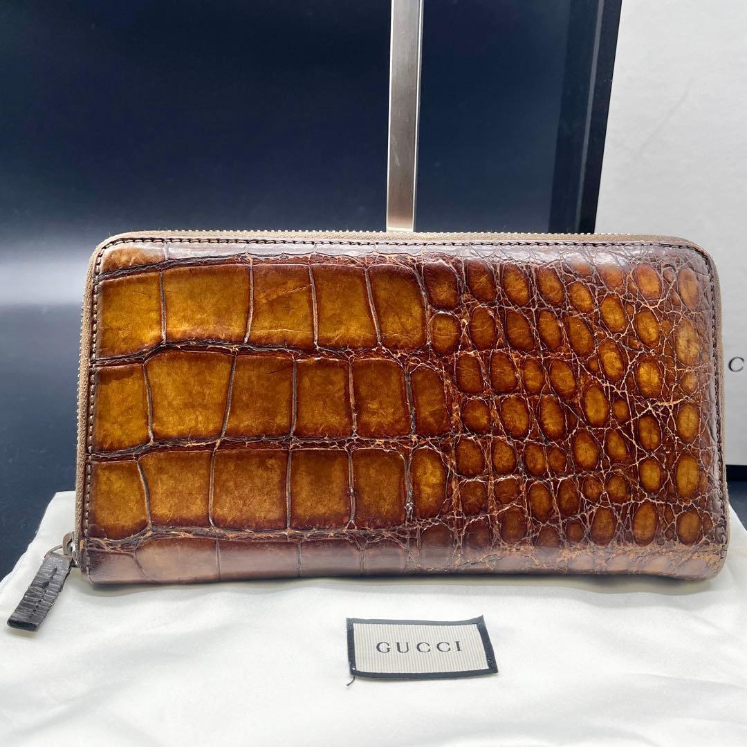 せ*ー様 入手困難/希少✨グッチ オーガナイザー ラウンドファスナー クロコダイ