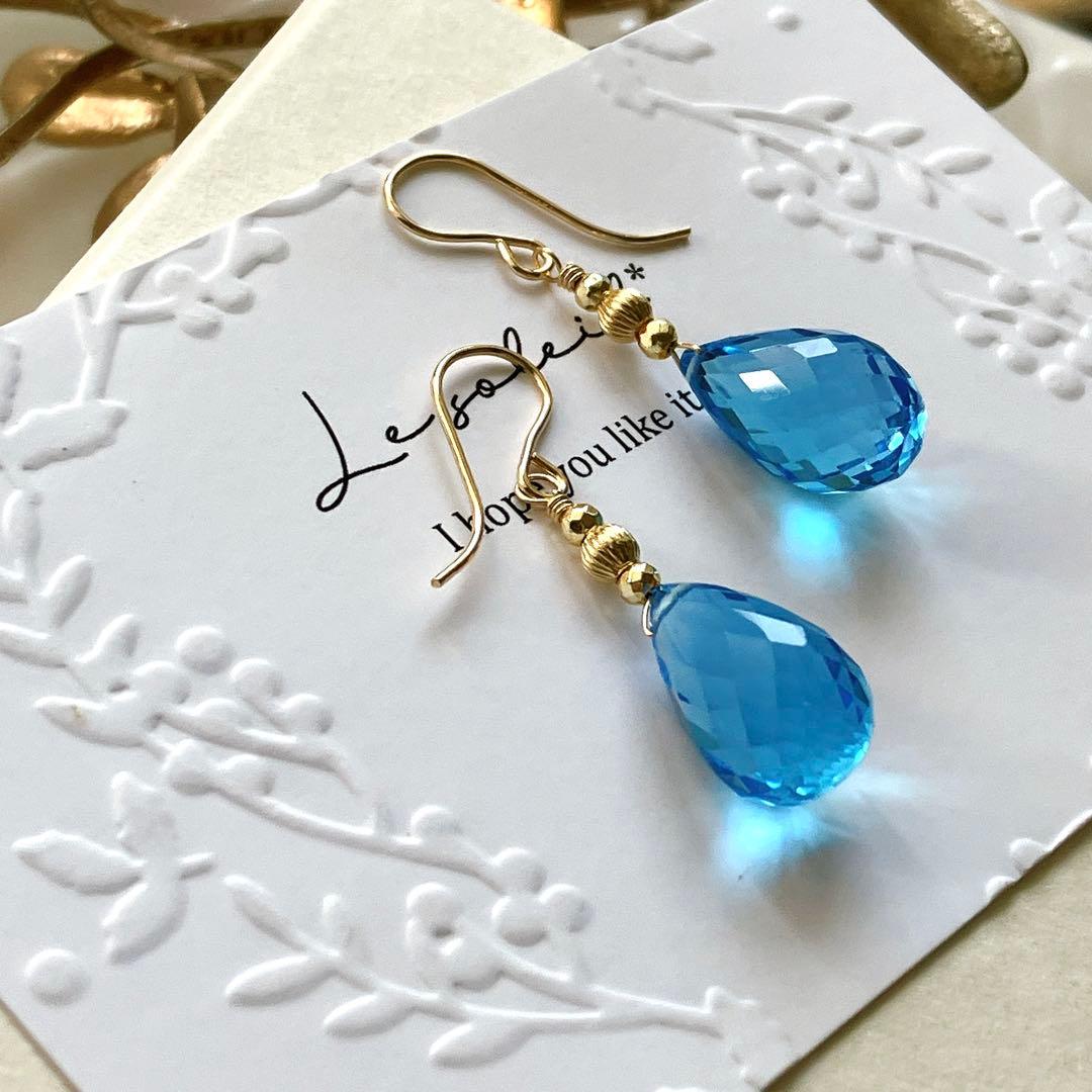 Kaya◆宝石質✧大粒スーパースイスブルートパーズピアス✧14kgf